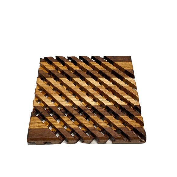 Handmade Exotic Wood Trivets Rack Pot Rest Geometric Coaster Stripes Basketweave - Picture 2 of 5